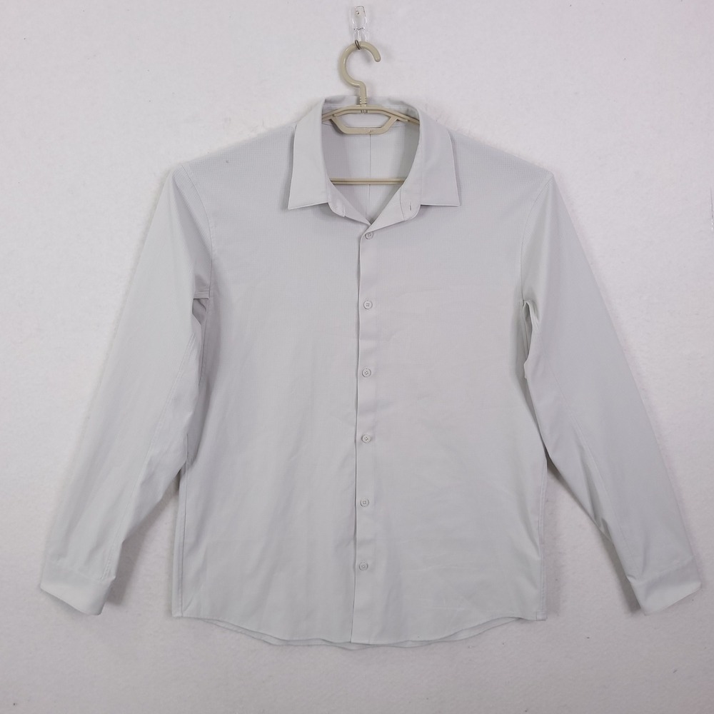 lululemon  Button Down Shirt Mens L White Micro Mesh Long Sleeve Breathable Top